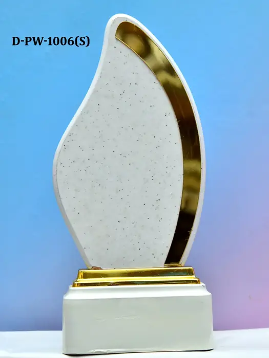 Premium curved marble memento plaque with gold trim